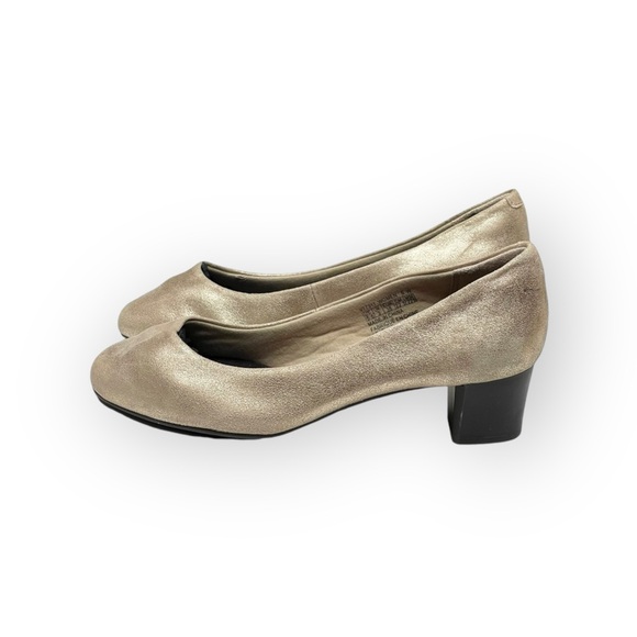 Rockport 𖤐 Walkability Leather Comfort Heeled Pumps 𖤐 Metallic Gold 𖤐 36 5.5M - Picture 5 of 15